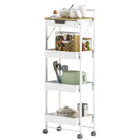 HOMCOM Carrito Auxiliar con Ruedas de 4 Niveles con Cajón Encimera y Cestas de Rejilla para Dormitorio Baño Cocina Blanco(m-12)