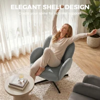 HOMCOM Swivel Accent Chair, Shell-Shaped Armchair with Spring Cushion, Metal Base, Grey(m-4)