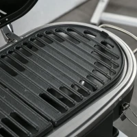 Outsunny Foldable Gas BBQ Grill, 2-Burner Table Top Barbecue with Lid, Piezo Ignition, Thermometer for Camping, Picnic Cooking - Aluminium Alloy(m-9)