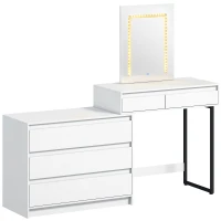 HOMCOM Vanity Makeup Desk LED Mirror Dressing Table Large Storage 5 Drawers White(m-15)