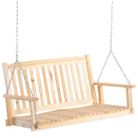 Outsunny Leagăn de Grădină pentru 2 Persoane Cușcă de Leagăn Masiv Patio Terasă Curte Lemn Natural 117 x 69 x 60 cm(m-1)