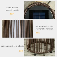 Outsunny Lanternă solară de grădină cu lumină LED din ratan și metal, Ø21.5x61cm, maro(m-6)