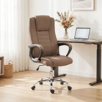 Vinsetto Scaun de Birou Ergonomic Inclinabil și Rotativ în Țesătură cu Aspect de In cu Tetieră, Maro(m-2)
