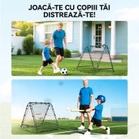 HOMCOM Poartă de Fotbal Rebounder Pliabilă cu Unghi Reglabil și Țăruși, din PE și Metal, 100x95x90 cm, Negru(m-7)