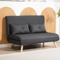 HOMCOM Two-Seater Linen-Look Sofa Bed - Charcoal Grey(m-10)