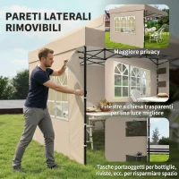 Outsunny Gazebo Pop Up Pieghevole con Pareti Laterali e Finestre, 2.9x4.3 m, in Metallo e Tessuto Oxford, Marrone Sabbia(m-6)
