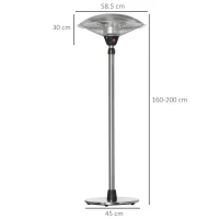 Outsunny Fungo Riscaldante da Esterno con 3 Temperature e Altezza Regolabile in Acciaio e Alluminio, Argento(m-3)