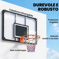 SPORTNOW Canestro Basket Esterno a Parete 113x73 cm, Cerchio Ø45 cm e Rete, Nero(m-5)