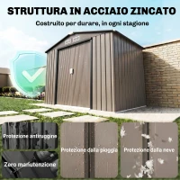 Outsunny Casetta da Giardino in Metallo con Prese d'Aria e Doppia Porta Scorrevole, 2.1x1.3m, Marrone(m-3)