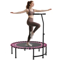HOMCOM 45" Foldable Mini Trampoline Silent Rebounder Indoor Outdoor Jumper with Adjustable Handle - Pink(m-11)