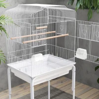 PawHut Jaula para Pájaros con Ruedas Estante Puertas 2 Comederos 2 Perchas Columpio Bandeja Extraíble 46,5x36x124 cm Blanco(m-7)