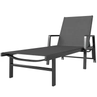 Outsunny Chaise Longue Jardin en Textilène et Aluminium, Réglable à 4 Positions avec Roues et Accoudoirs, 65x189x80cm, Gris Foncé(m-11)