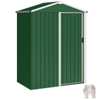 Outsunny Căsuță de Grădină din Oțel 1.1m² cu Ușă Culisantă Blocabilă, 136x87x176 cm, Verde(m-11)
