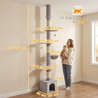 PawHut Floor to Ceiling Cat Tree, 230-250cm Multi-Level Cat Tower with Adjustable Height, Scratching Posts, Condo, Platforms(m-3)