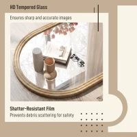 HOMCOM Modern Wall-Mounted Mirror, Arched Wall Mirror with Grooved Edge for Living Room, Entryway, Hallway, Brown(m-6)
