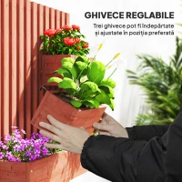 Outsunny Jardinieră Verticală cu Șipci și 3 Vase Detașabile, în Lemn de Brad, 60x16x80 cm, Maro(m-5)