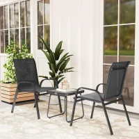 Outsunny 3 Pieces Outdoor Bistro Set - Patio Stackable Armchairs with Breathable Mesh Fabric and SPC Board Coffee Table, Black(m-10)