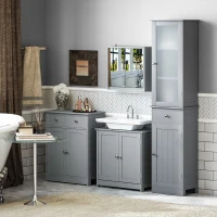 kleankin 60x60cm Under-Sink Storage Cabinet w/ Adjustable Shelf Handles Drain Hole Bathroom Cabinet Space Saver Organizer Grey(m-9)