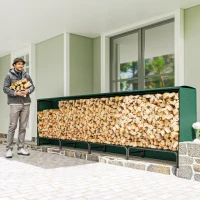 Outsunny Suport pentru Lemne 1 m³, Reglabil, cu Husă Impermeabilă din PE, Metal, 360 x 36 x 99 cm, Negru și Verde Închis(m-2)