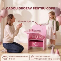 AIYAPLAY Set Masă și Scaune pentru Copii pentru 3-5 Ani cu Spațiu de Depozitare, Roz(m-7)