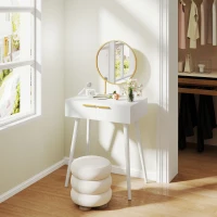 HOMCOM Elegant Dressing Table, with Round Mirror, 60 x 40 x 123 cm - White(m-10)