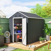 Outsunny Casetta da Giardino Porta Attrezzi in Acciaio Zincato e PP con Finestra, 259x172x222 cm, Grigia e Bianca(m-10)