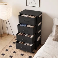 HOMCOM Chest of Drawers, Dresser with 4 Fabric Drawers, Tall Storage Unit with 4 Pockets and 2 Hooks, Steel Frame, Black(m-9)
