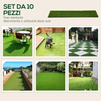 Outsunny Set 10 Piastrelle di Prato Sintetico Realistico 30x30 cm, in PP e PE, Verde Scuro(m-7)