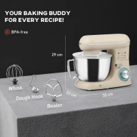 HOMCOM 1300W Kitchen Stand Mixer, with Accessories - Beige(m-3)