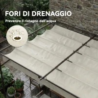 Outsunny Gazebo Pergola Addossata 3x3 m con Tetto Scorrevole e Fori di Drenaggio, Crema(m-8)