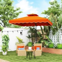 Outsunny 2.5m Cantilever Parasol with Easy Lever, Square Double Top Garden Parasol Umbrella with Ruffles and Cross Base, Overhanging Outdoor Sun Shades, Orange(m-10)