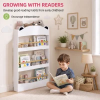 AIYAPLAY Bibliothèque Murale Enfant à 4 Niveaux, Étagère à Livre 3-8 Ans, Meuble de Rangement pour Salle de Jeux, Salon, Blanc(m-9)