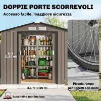 Outsunny Casetta da Giardino in Metallo con Prese d'Aria e Doppia Porta Scorrevole, 2.1x1.3m, Marrone(m-4)