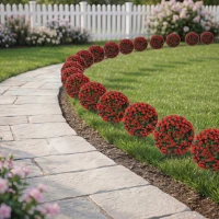 HOMCOM Artificial Rose Topiary UV Resistant, 2-Pack Fake Plants, 55 cm, Red(m-9)