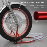 HOMCOM Caballete Moto Soporte Delantero Universal de Acero con Horquillas en U y L para Rueda 10" 17" 18" Carga 200 kg Rojo(m-6)