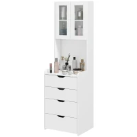 HOMCOM Toucador de Maquilhagem com Luzes LED de 3 Cores Espelho Rebatível e Banco Acolchoado 50x40x160 cm Branco(m-11)