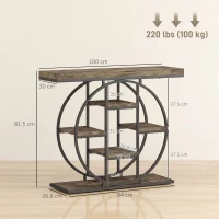 HOMCOM Masă consolă industrială cu rafturi și cadru circular din oțel, 100 x 30 x 81,5 cm, maro rustic(m-3)