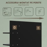 HOMCOM Oglindă de Baie Modernă de Perete cu 4 Rafturi din Lemn, 45x15x58.5cm, Negru(m-6)
