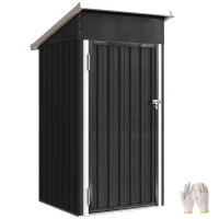 Outsunny Magazie de Grădină 0,74m² din Oțel Galvanizat cu Guri de Aerisire, Magazie cu Ușă Blocabilă, Acoperiș Înclinat, Mănuși, Depozitare Unelte, 107,5x91x185 cm, Gri Închis(m-11)
