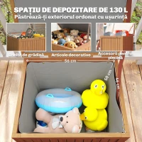 Outsunny Ladă de Depozitare de Exterior 130L cu Capac, Balamale și Curea, din Lemn, 63x51x58,5 cm, Maro(m-4)