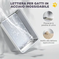 PawHut Lettiera Gatto Chiusa XL in Acciaio Inox con Coperchio, Paletta, Tappetino di Raccolta, Grigio Scuro(m-6)