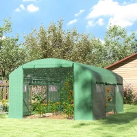 Outsunny 13 x 9.8ft Walk-In Polytunnel Greenhouse - Green(m-10)