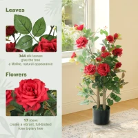 HOMCOM 90cm Artificial Rose Tree Set of 2, Decorative Fake Plant with 344 Silk Leaves 17 Flowers for Outdoor Indoor Decor, Red(m-4)