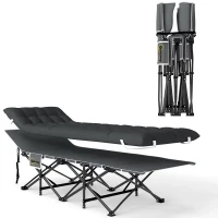 Outsunny Pat de Camping Pliabil cu Suport pentru Cap Înclinat și Saltea Detașabilă, 196x68x37 cm, Negru(m-11)