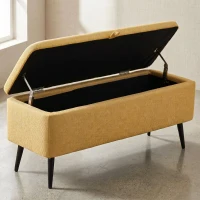 HOMCOM Bancă pentru Capătul Patului cu Spațiu de Depozitare și Tapițerie din Poliester Galben, 101x38.5x44.5 cm(m-9)