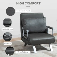 HOMCOM 4-in-1 Faux Suede Chair Bed - Grey(m-6)
