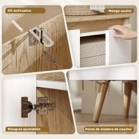 HOMCOM Aparador de Salón con 3 Puertas Estantes Ajustables Patas de Madera para Cocina Entrada 107x35x76,5 cm Roble y Blanco(m-7)