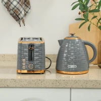 HOMCOM 3000W 1.7L Rapid Boil Kettle & 2 Slice Toaster, Kettle and Toaster Set with 7 Browning Controls and Crumb Tray, Grey(m-7)