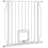 PawHut Adjustable Pet Gate with Cat Door, Pressure Fit Barrier for Doorway and Hallway, 75-85 cm, White(m-11)