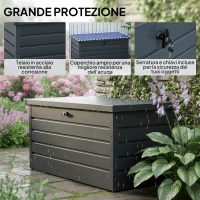 Outsunny Panca Baule Contenitore da Giardino con Chiave, Cassapanca Moderna in Acciaio, Grigio, 120x62x62cm(m-6)